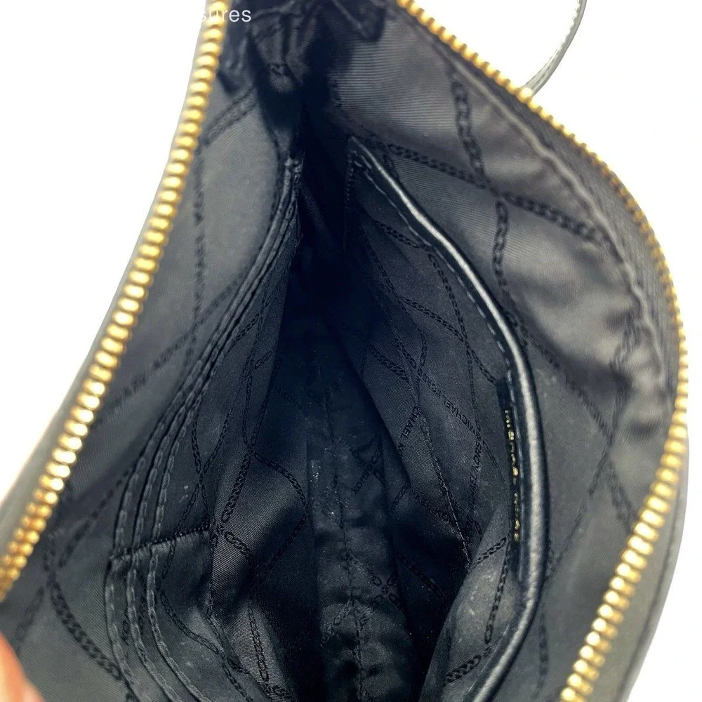 Michael Kors Black Pebbled Leather Jet Set Crossbody Bag Gold Hardware COA